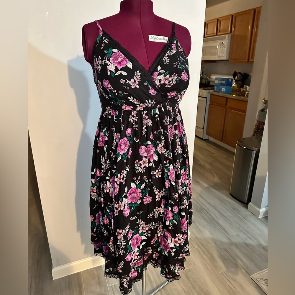 Torrid Black Floral Tiered Dress